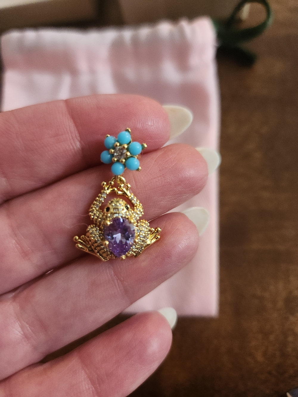 kate spade Gold Frog Earrings with Turquoise, Purple & Light Green Accents - Picture 6 of 8